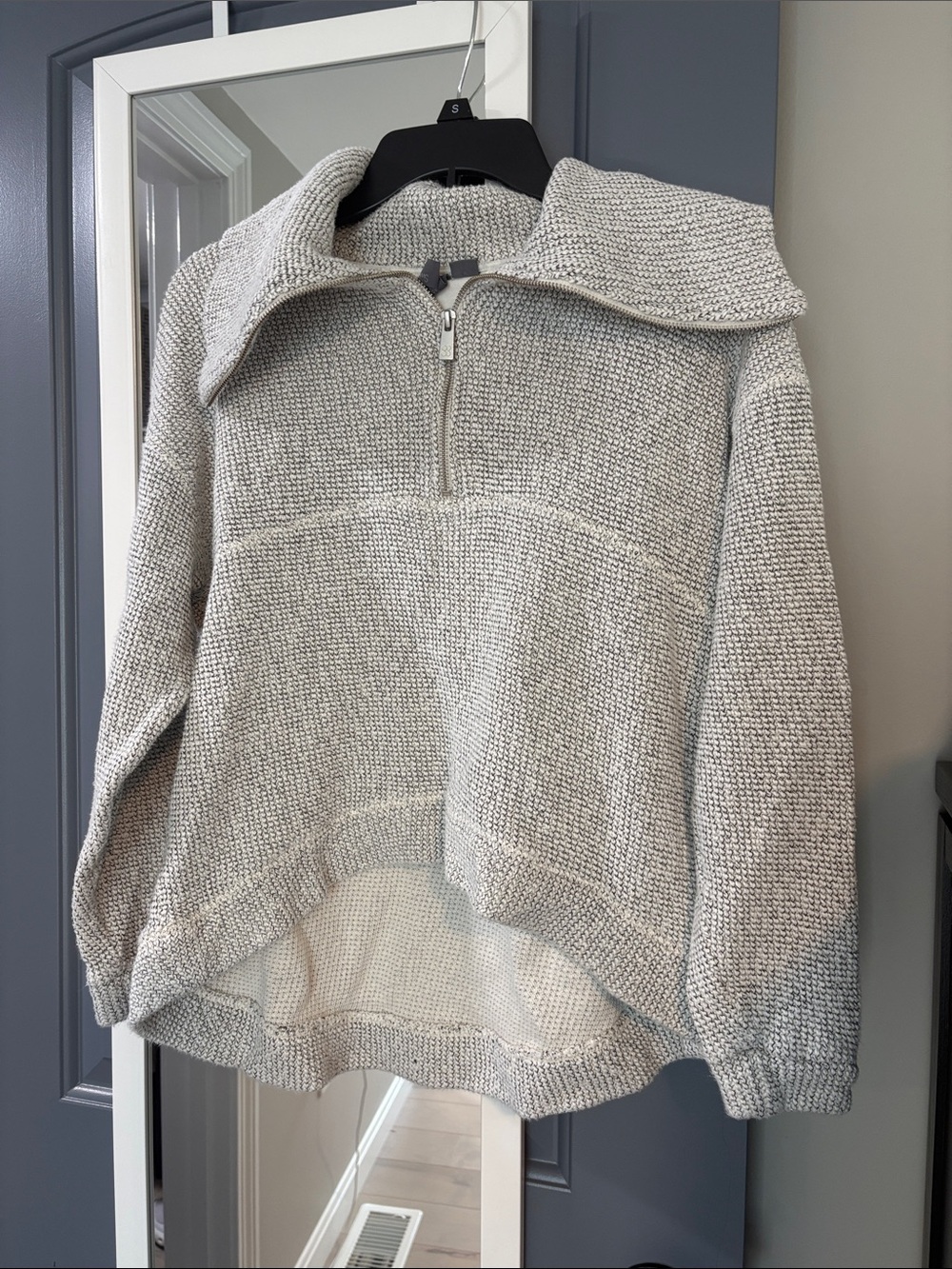 Sweaty Betty Light Gray Zip Funnel Neck Knit Sweater